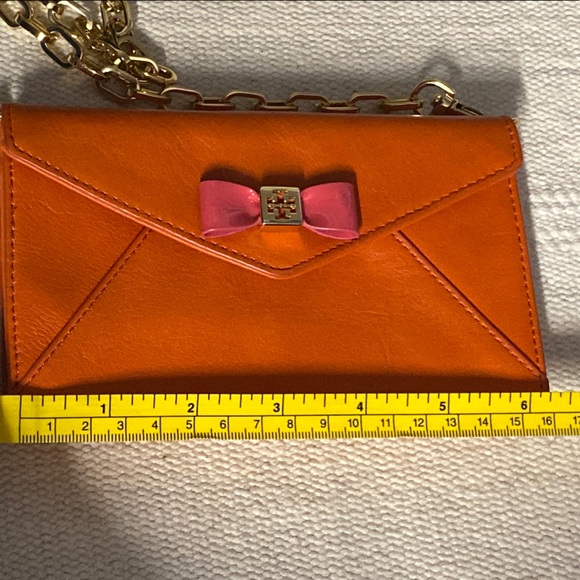 Tory Burch Orange Pink Envelope Clutch with Chain - Picture 5 of 6